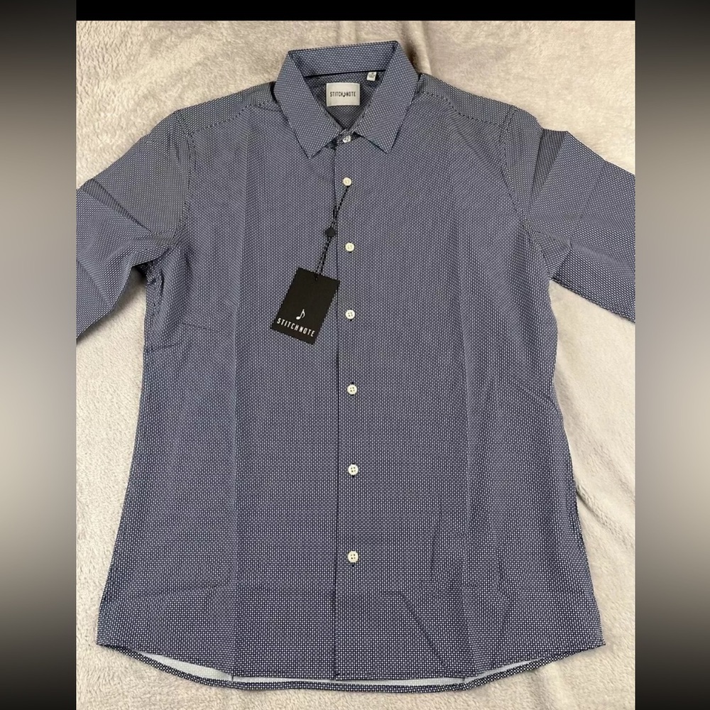 Stitch Note mens blue long sleeve button up dress shirt size small